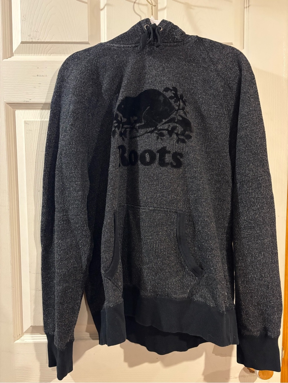 Roots Men's Dark Charcoal Crewneck Hoodie with Logo